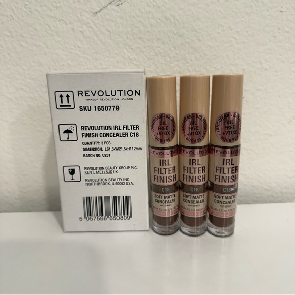 Makeup Revolution Other - Makeup Revolution IRL Filter Finish Soft Matte Concealer C18 Bundle of 3